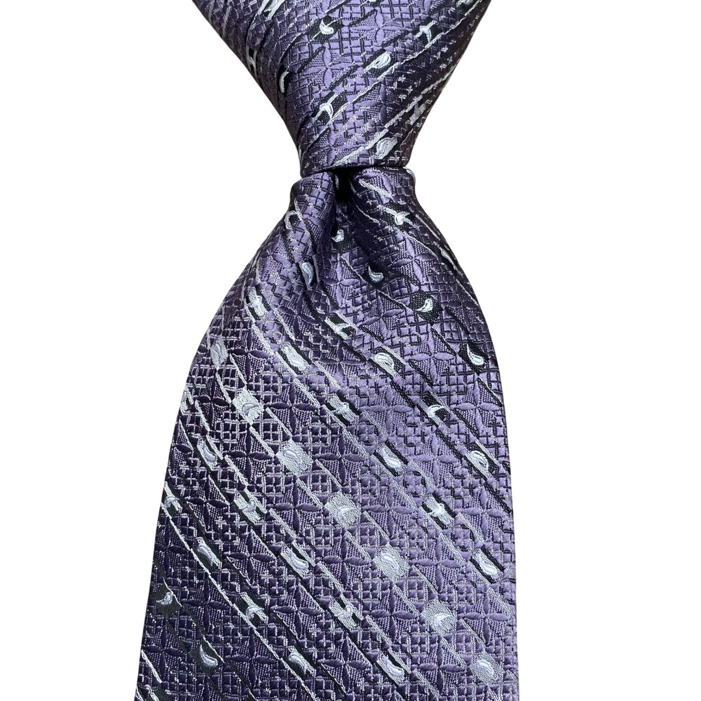 Rucci Chillino Textured Tie Jacquard Mens Purple Italy Geometric Business XL